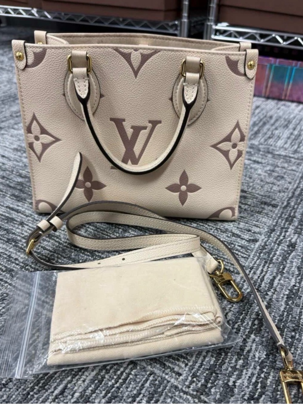 Louis Vuitton on the go PM tote with dust bag